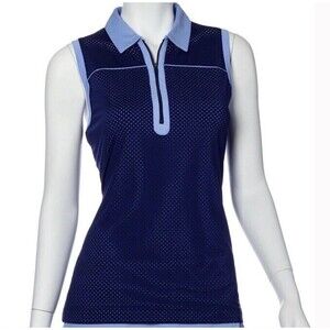 EP Pro New York 1/4 Zip Golf Polo Tank Top Perforated Poly Jersey Small Blue